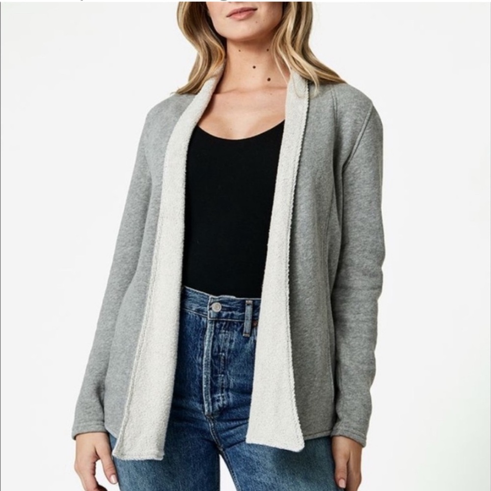 Pact Terry Lined Open Front Cardigan Women’s Medium Gray Cozy Sweater